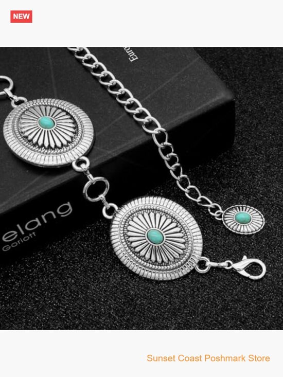 Turquoise Concho Metal Waist Chain Belt for Women Cowgirl Country Western Chain main image 6